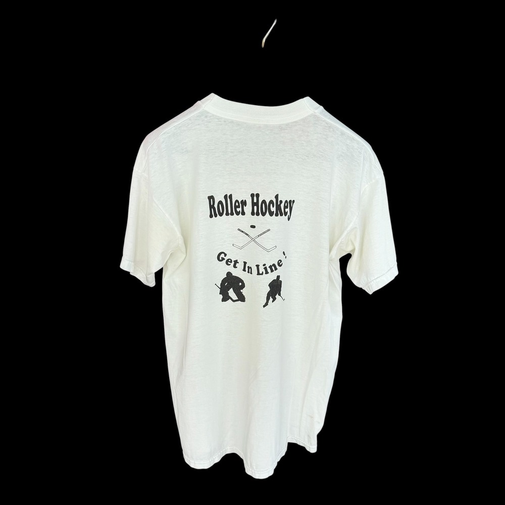 Vintage 90's Roller Hockey T-Shirt White Distressed Large